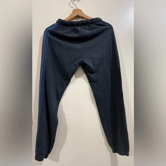 Aviator Nation Navy Track Pants with Yellow & Orange Side Stripe - Picture 7 of 8